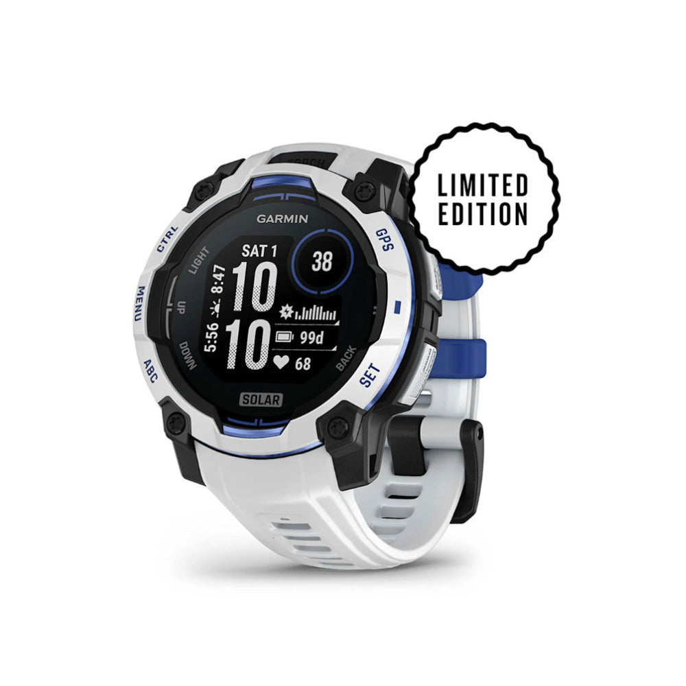 Garmin Instinct 3 AMOLED GPS Smartwatch (Whitestone/Bolt Blue)