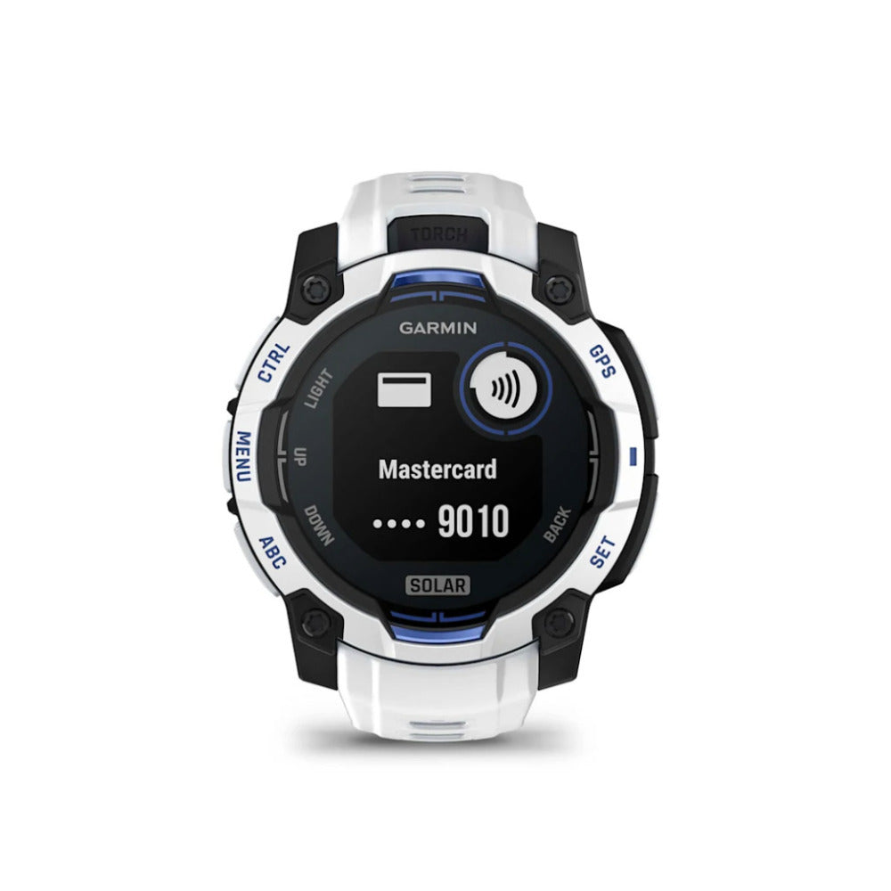 Garmin Instinct 3 AMOLED GPS Smartwatch (Whitestone/Bolt Blue)