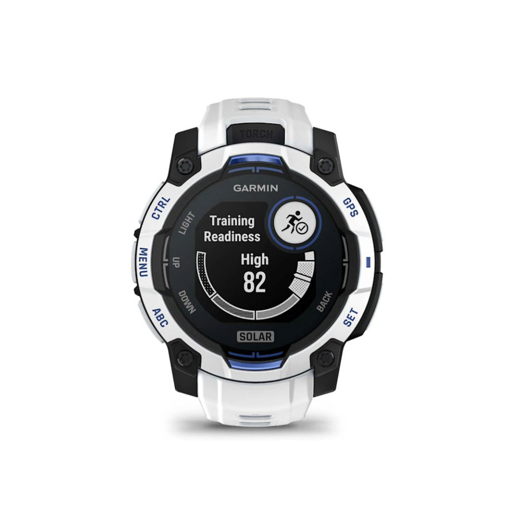 Garmin Instinct 3 AMOLED GPS Smartwatch (Whitestone/Bolt Blue)