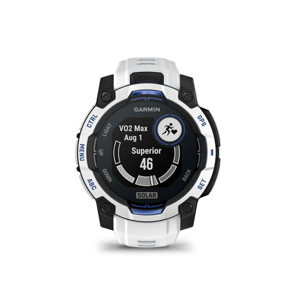 Garmin Instinct 3 AMOLED GPS Smartwatch (Whitestone/Bolt Blue)