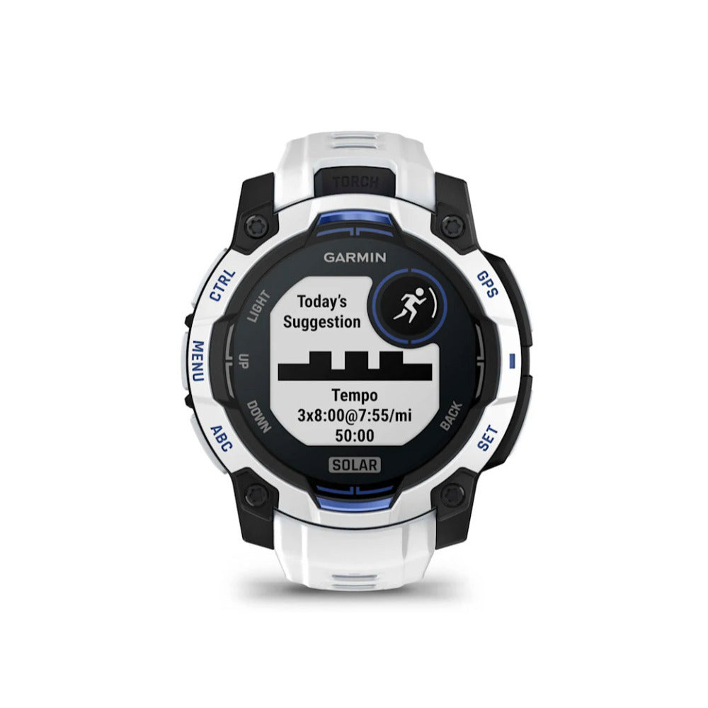 Garmin Instinct 3 AMOLED GPS Smartwatch (Whitestone/Bolt Blue)