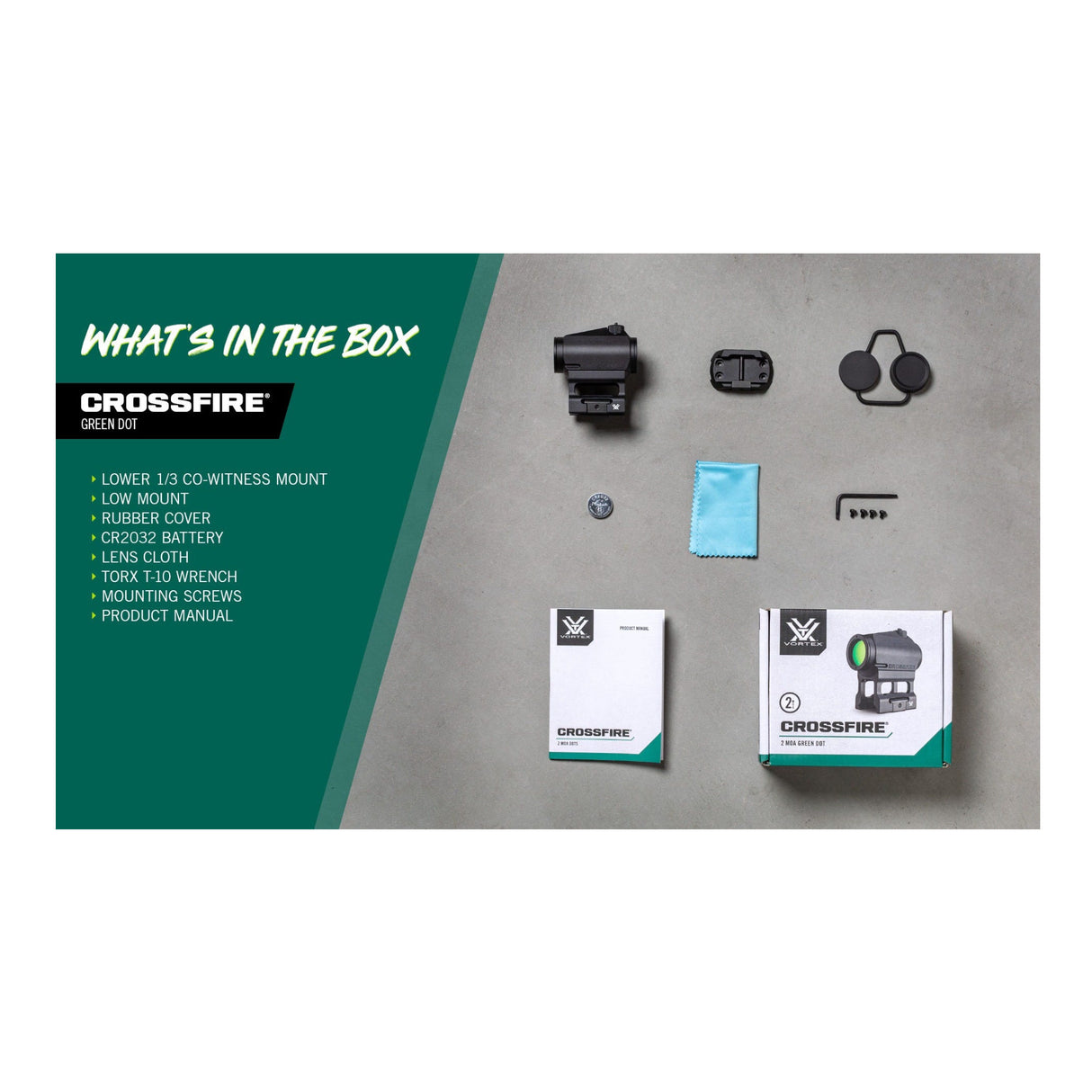 Vortex Optics Crossfire Bright Green Dot Sight 2 MOA and Parallax-Free