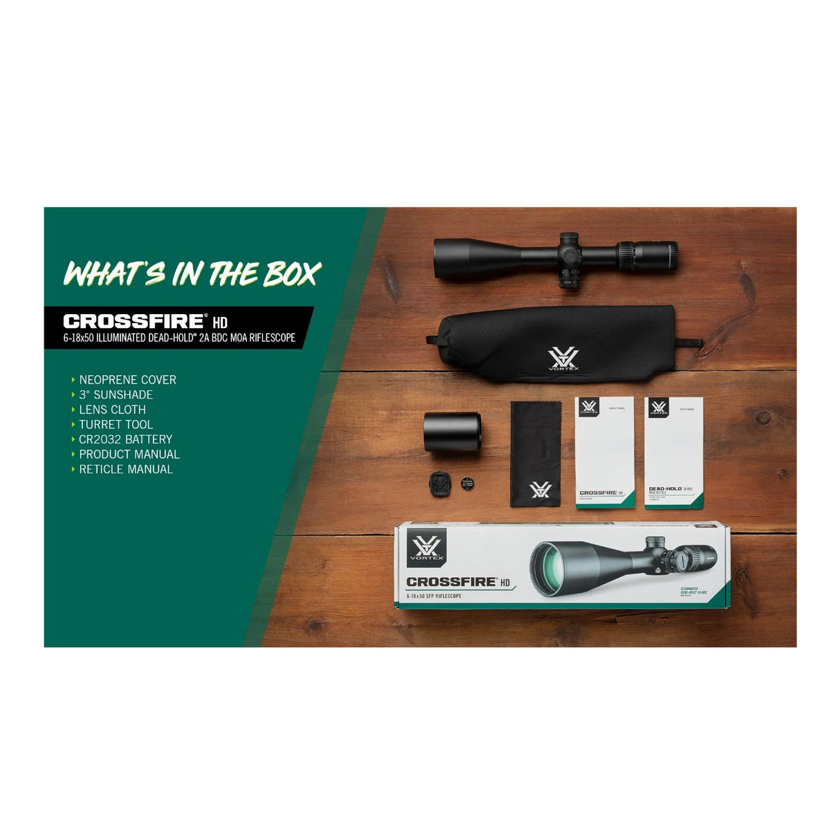 Vortex Optics Crossfire HD 6-18x50 SFP Illuminated Dead-Hold 2A BDC MOA (Black)