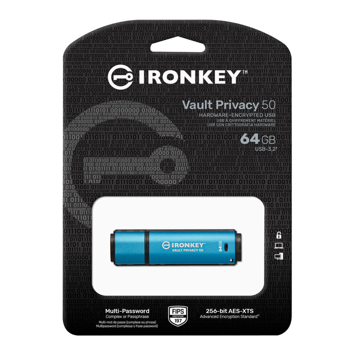 Kingston IronKey Vault Privacy 50 Series 64GB USB-A 3.2 Gen 1 Flash Drive