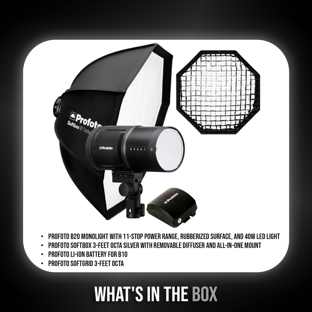 Profoto B20 Monolight with Softbox Battery and Profoto Softgrid 3-feet Bundle