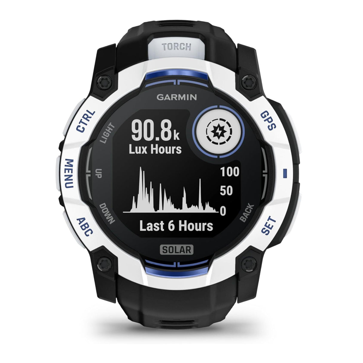 Garmin Instinct 3 50mm GPS Smartwatch (Whitestone/Black with Bolt Blue)