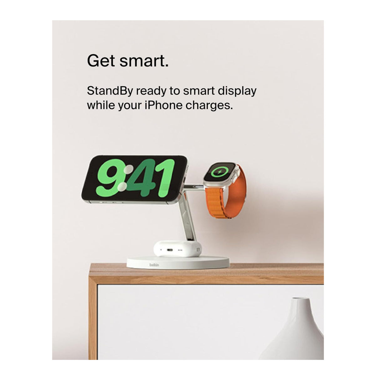 Belkin MagSafe 3-in-1 Wireless Charging Stand for iPhone 16/15/14/13/12 (White)