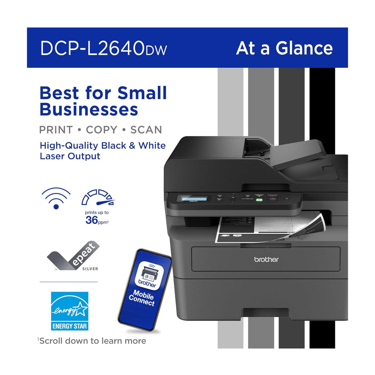Brother DCP-L2640DW Wireless Compact Monochrome Multi-Function Laser Printer