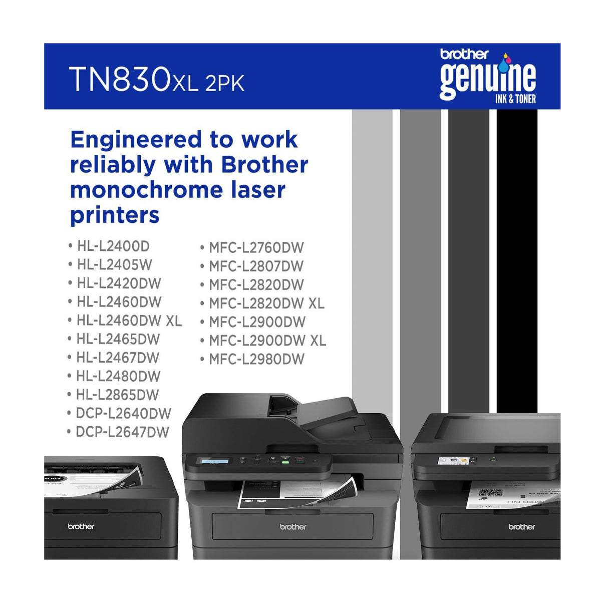 Brother Genuine TN830XL 2PK Black High Yield Printer Toner Cartridge (2-Pack)