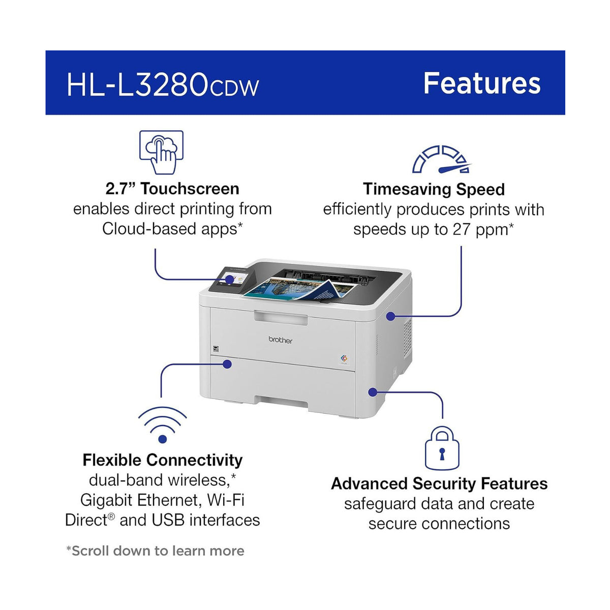 Brother 2.7 Inch Touchscreen Wireless Compact Digital Color LED Laser Printer