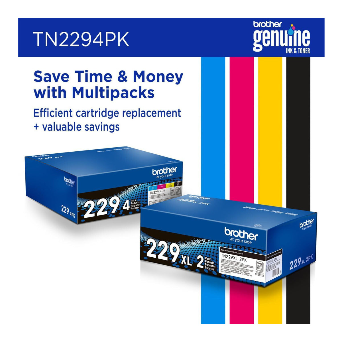 Brother Genuine 4-Pack Printer Toner Cartridges (Black,Cyan,Magenta,Yellow)