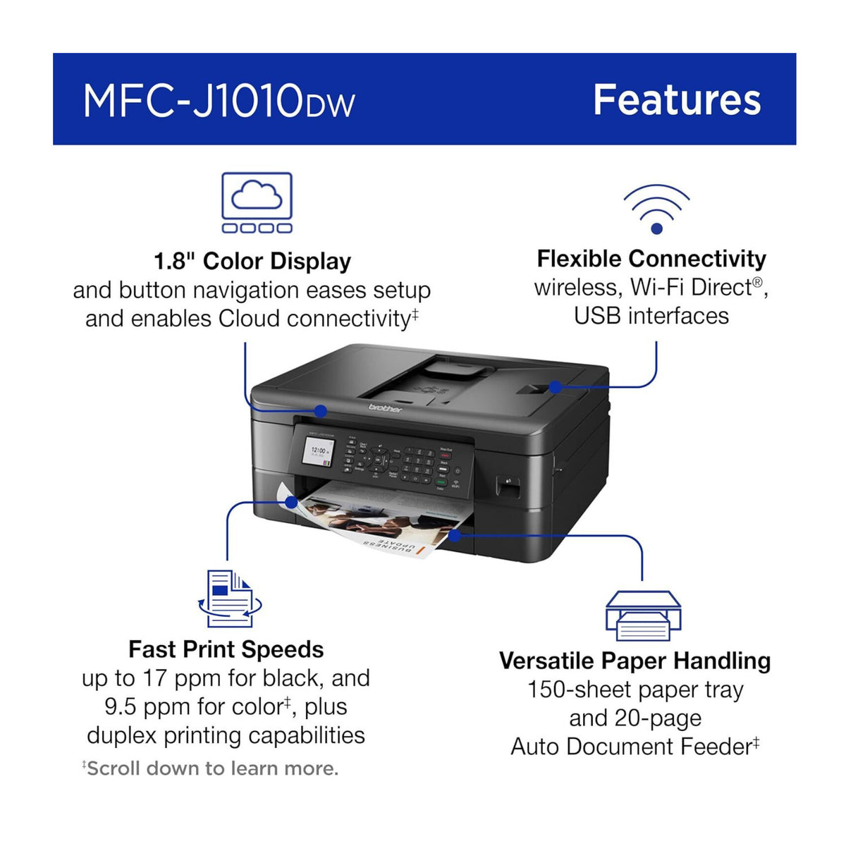 Brother MFC-J1010DW Wireless Color Inkjet All-in-One Printer