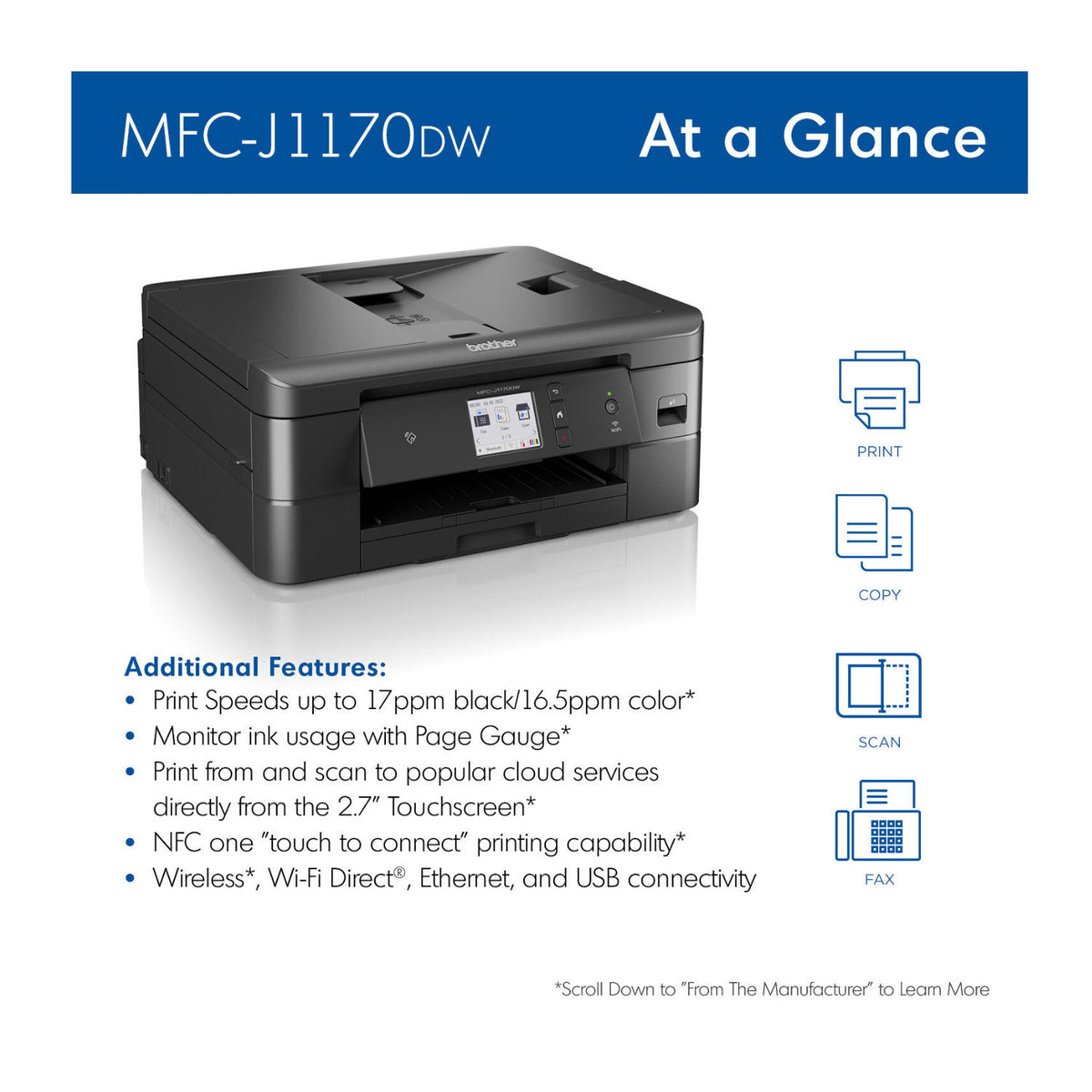 Brother MFC-J1170DW Wireless Color Inkjet All-in-One Printer