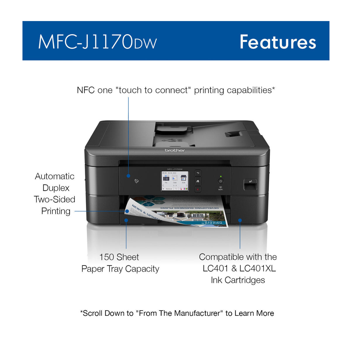 Brother MFC-J1170DW Wireless Color Inkjet All-in-One Printer