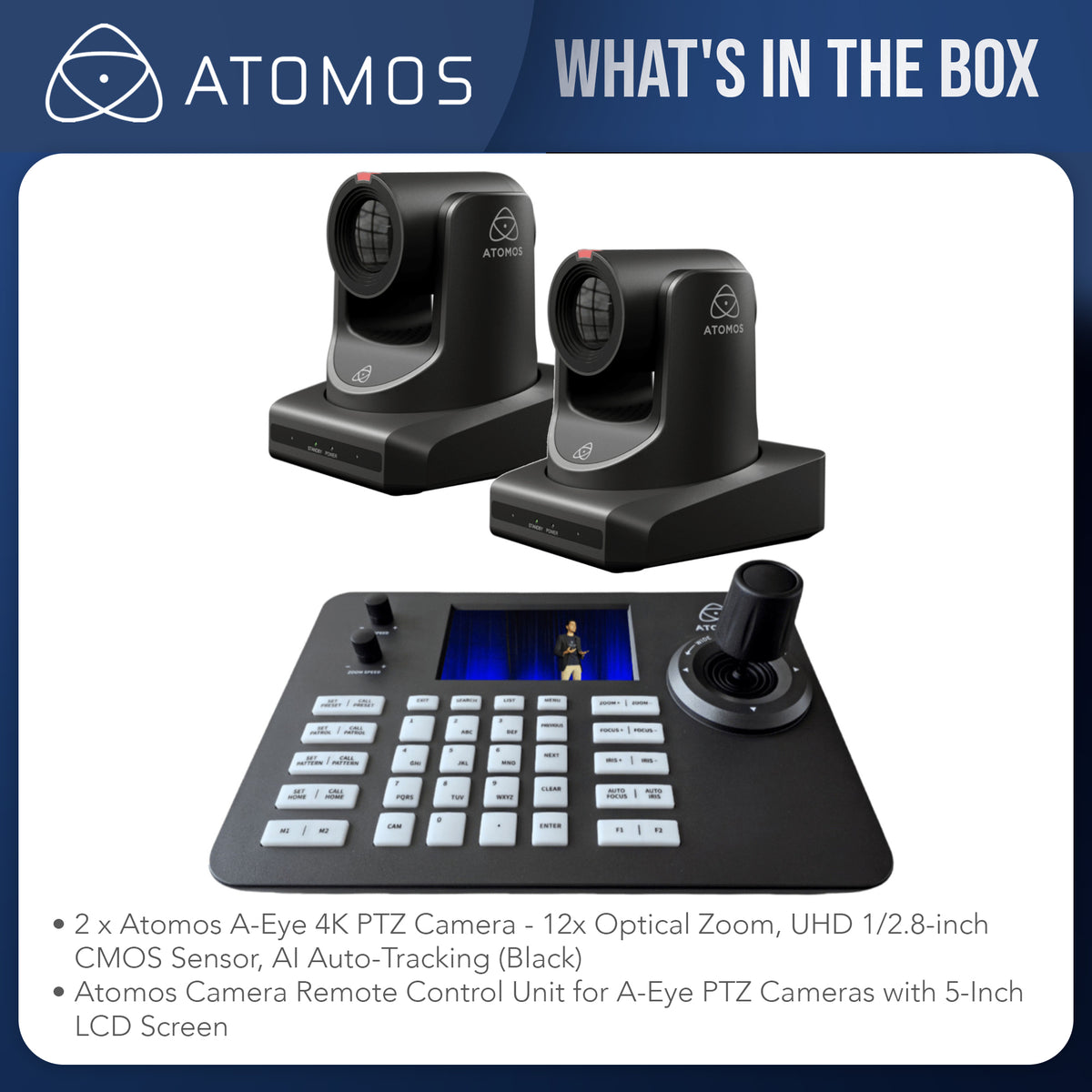 Atomos A-Eye 4K PTZ Camera 12x Optical Zoom with AI Auto-Tracking (Black) Bundle