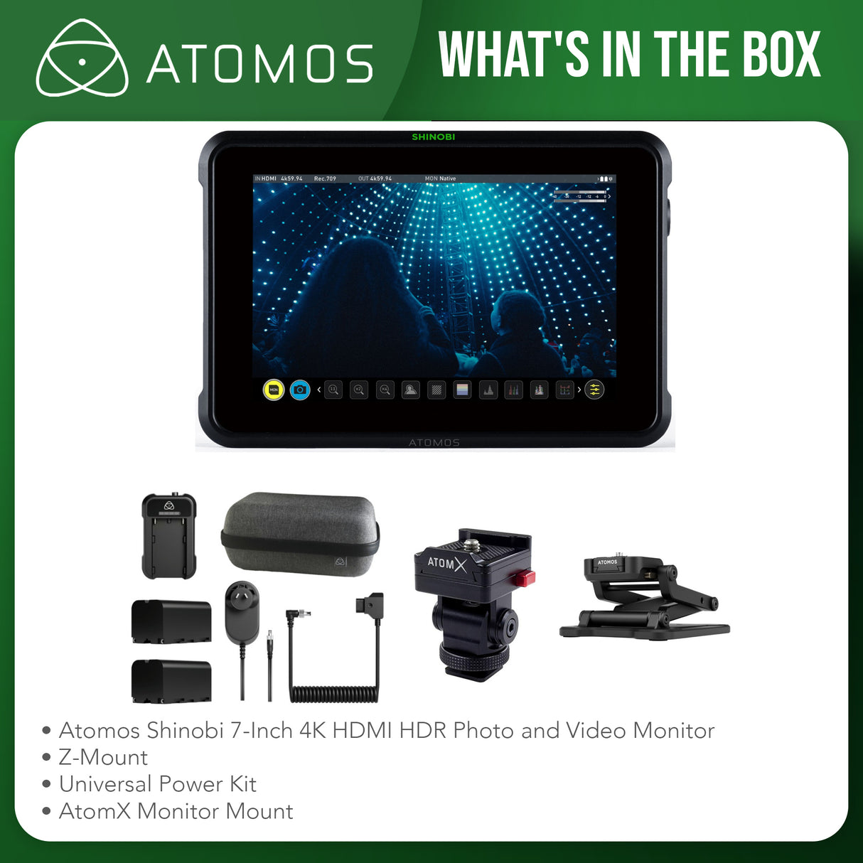 Atomos Shinobi 7-Inch 4K HDMI HDR Photo and Video Monitor Bundle