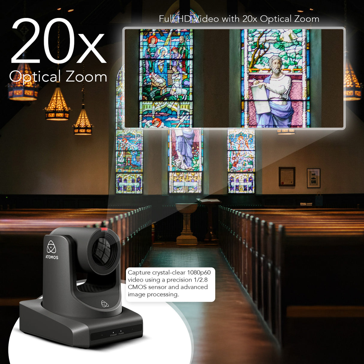 Atomos A-Eye HD-20X Auto-Tracking PTZ Camera 20X Optical Zoom CMOS Sensor Bundle