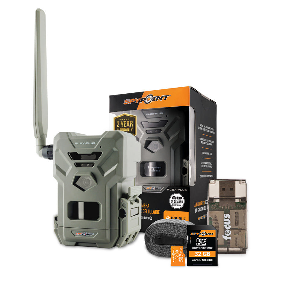 SPYPOINT Flex-Plus Cellular Trail Camera 36MP with Spypoint MicroSD 32GB Bundle