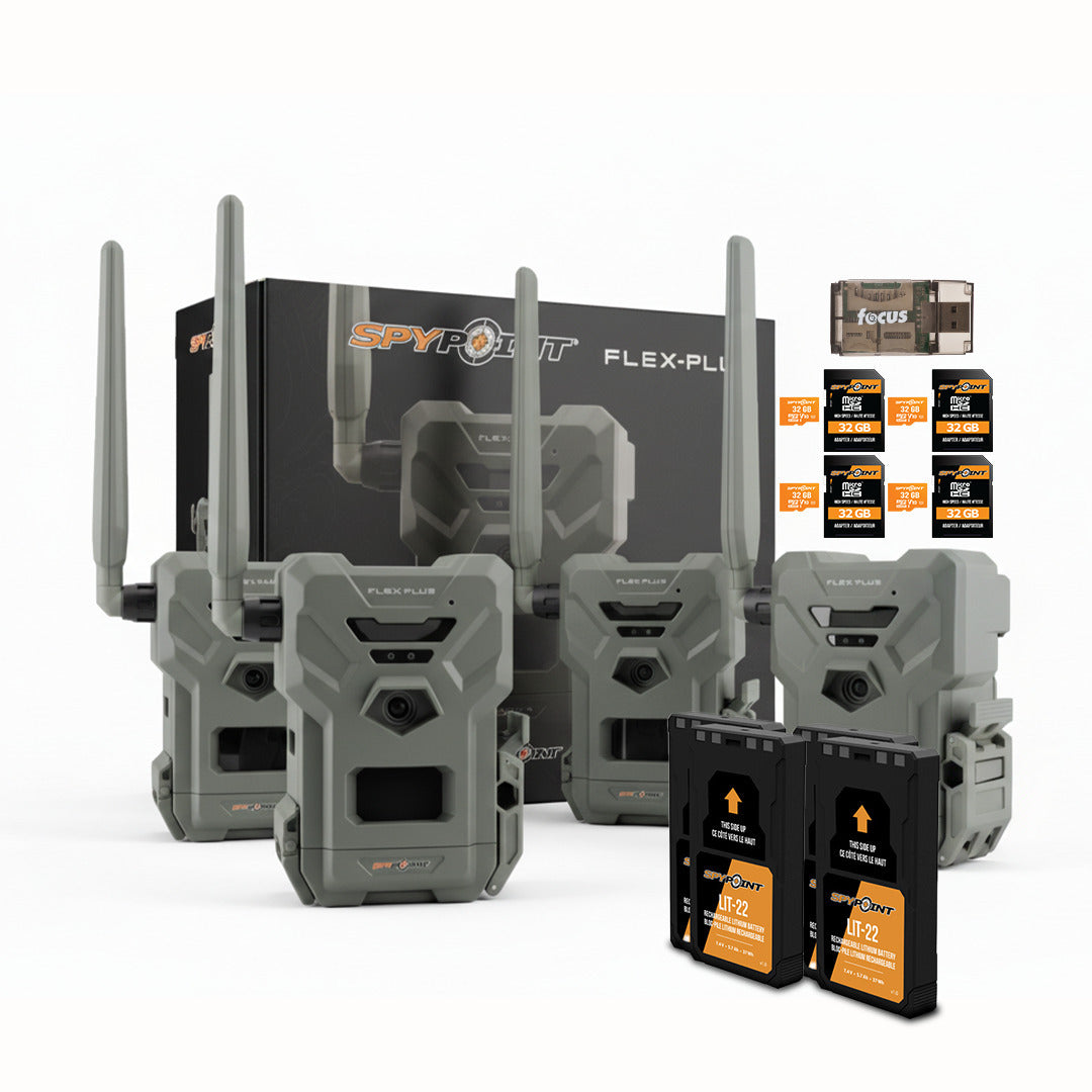 SPYPOINT Flex-Plus 1080p Cellular Trail Camera (4-Pack) Bundle with Accessories