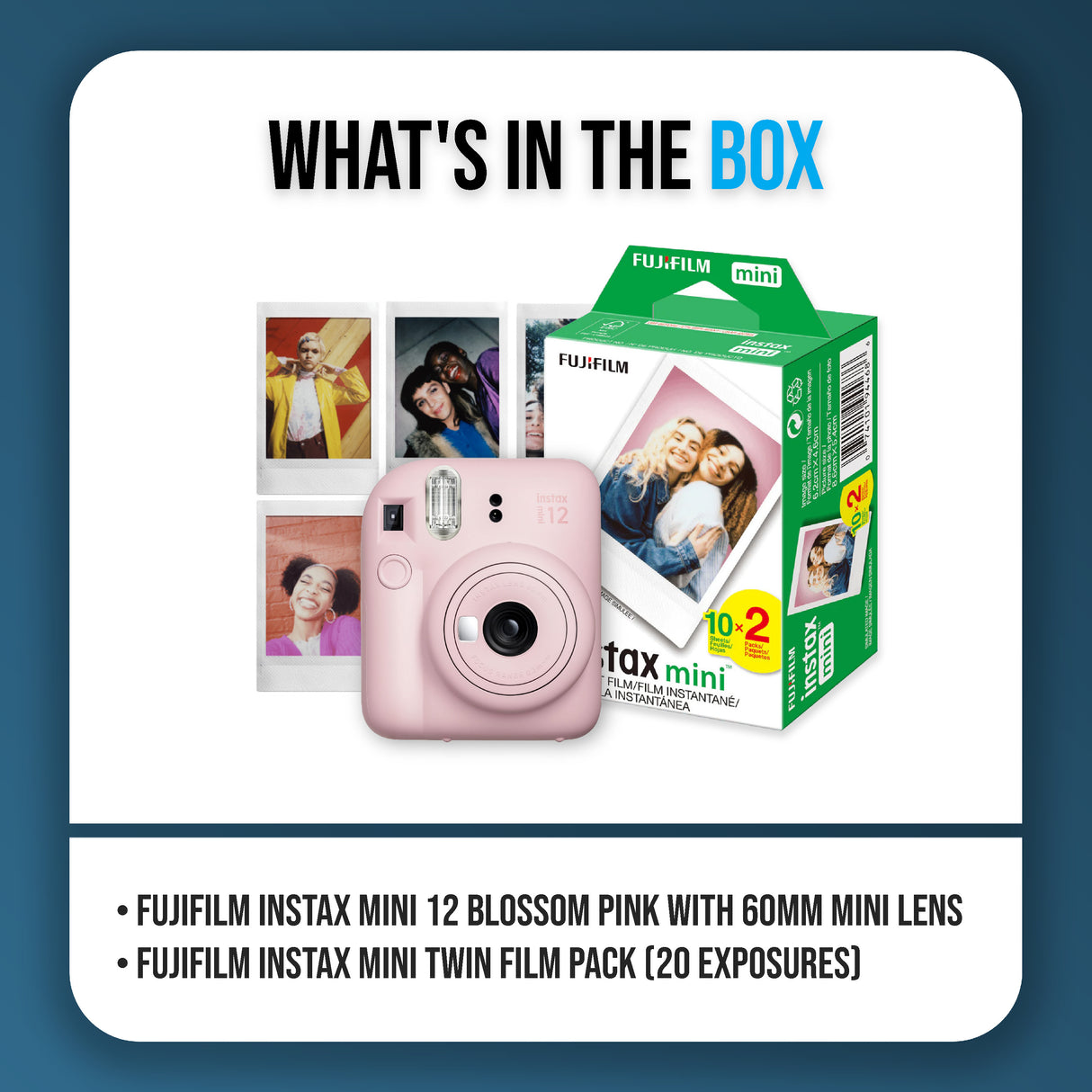 Fujifilm Instax Mini 12 Blossom Pink with 60mm Lens Bundle with 20 Exposures