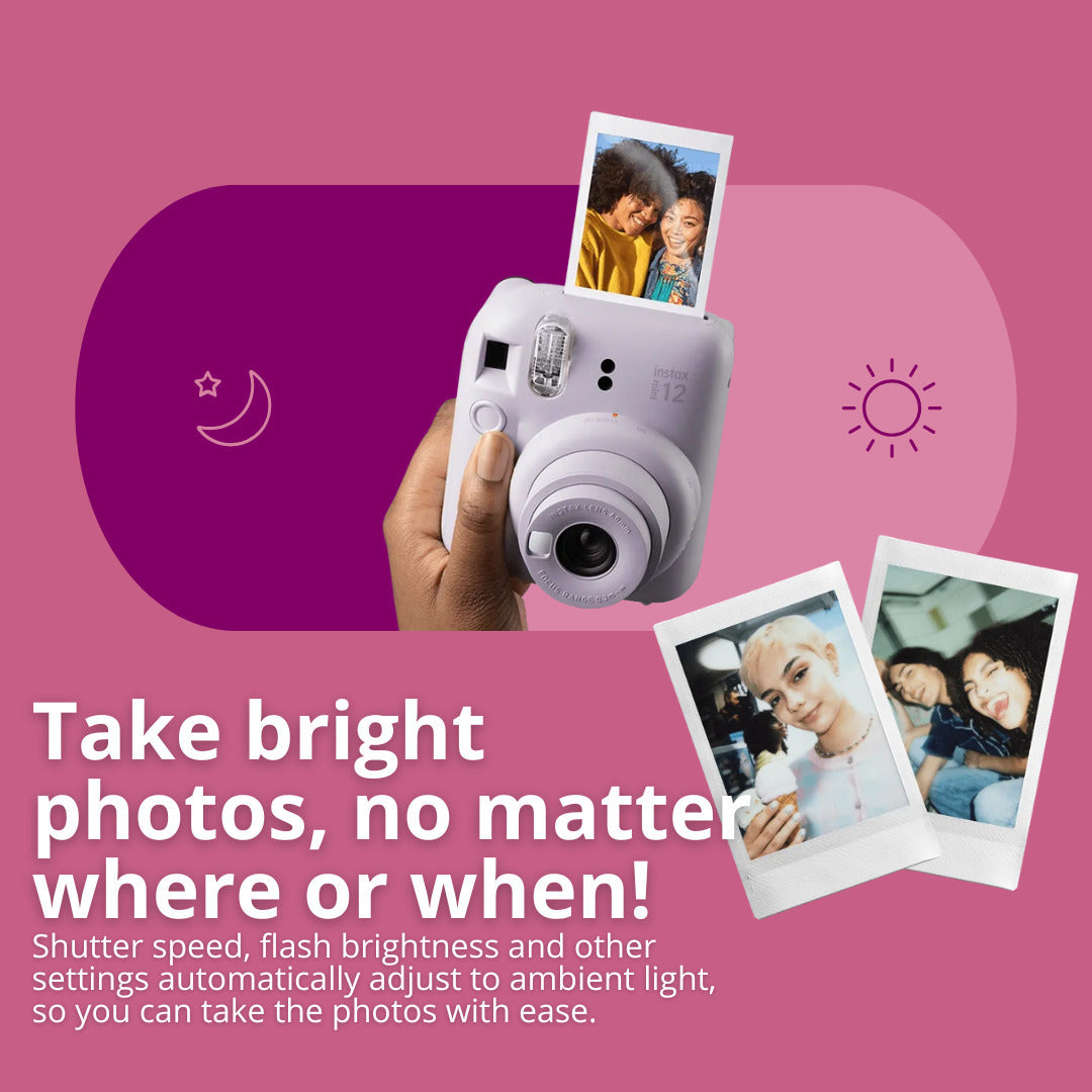 Fujifilm Instax Mini 12 with 60mm Lens (Lilac Purple) Bundle with Twin Film Pack