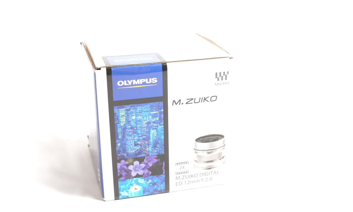 Olympus m.12mm F2.0 Zuiko Camera Lens (Silver) (Open Box)
