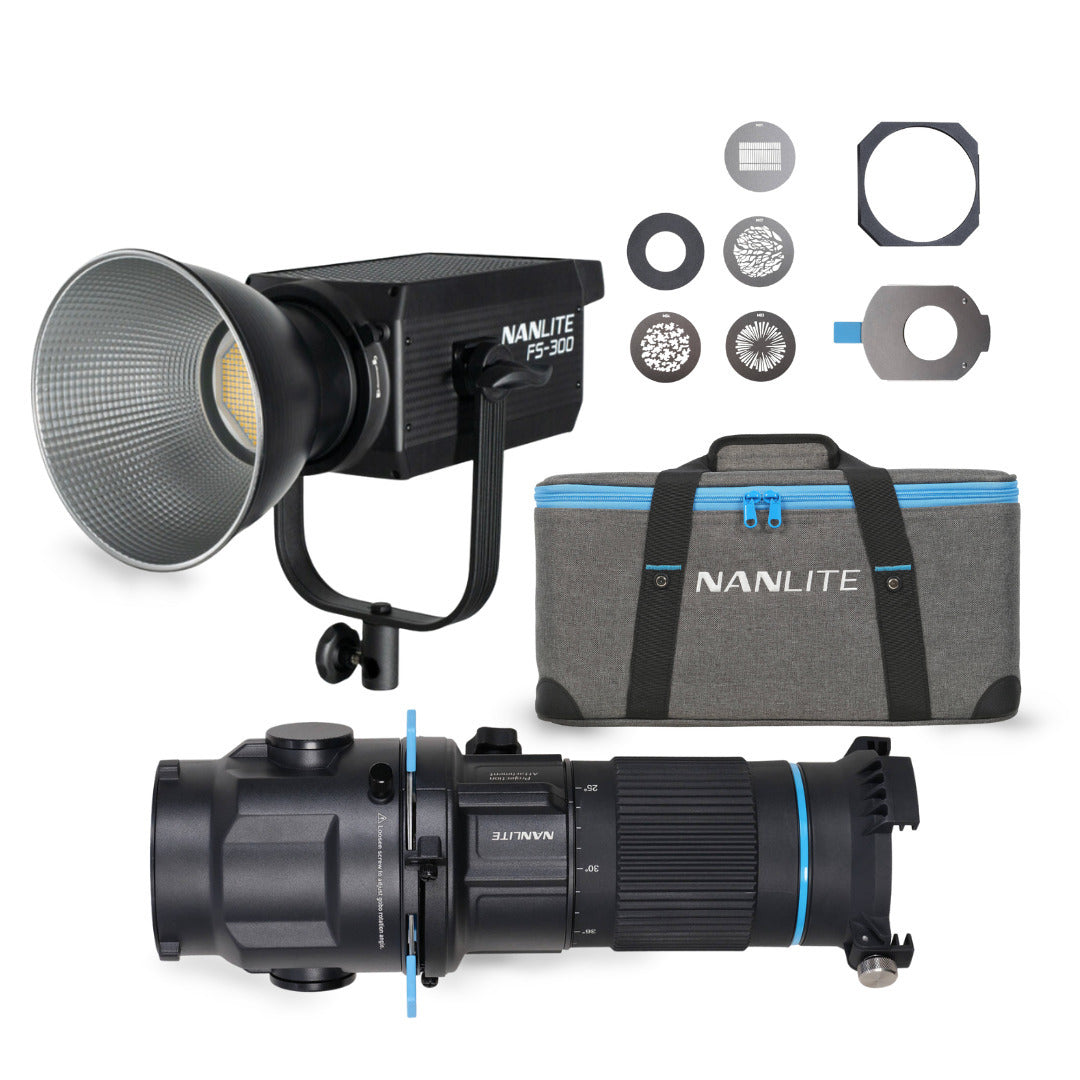 Nanlite FS-300 Daylight AC LED Monolight Bundle with Projection Attachment 25-45