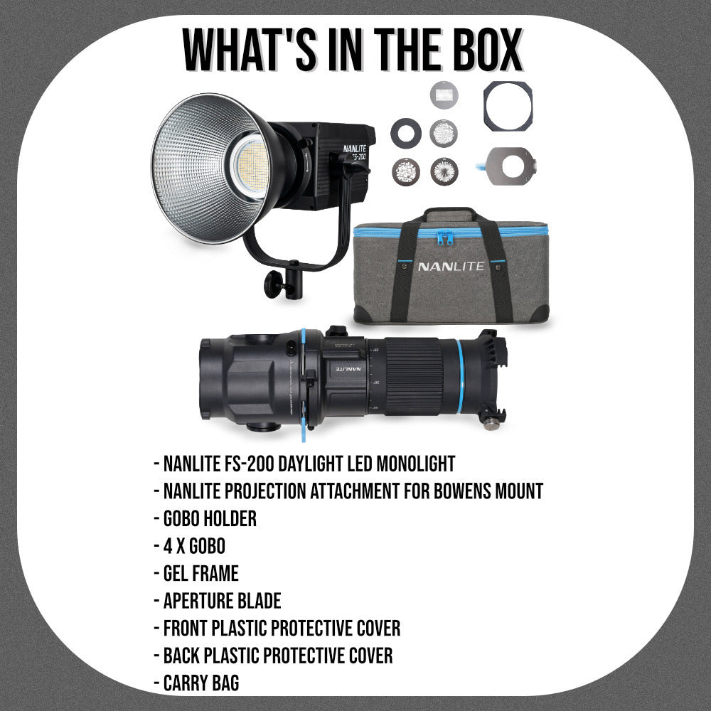 Nanlite FS-200 Daylight LED Monolight Bundle with Projection Attachment 25-45