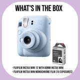 Fujifilm Instax Mini 12 (Pastel Blue) Bundle with Mini Monochrome Film