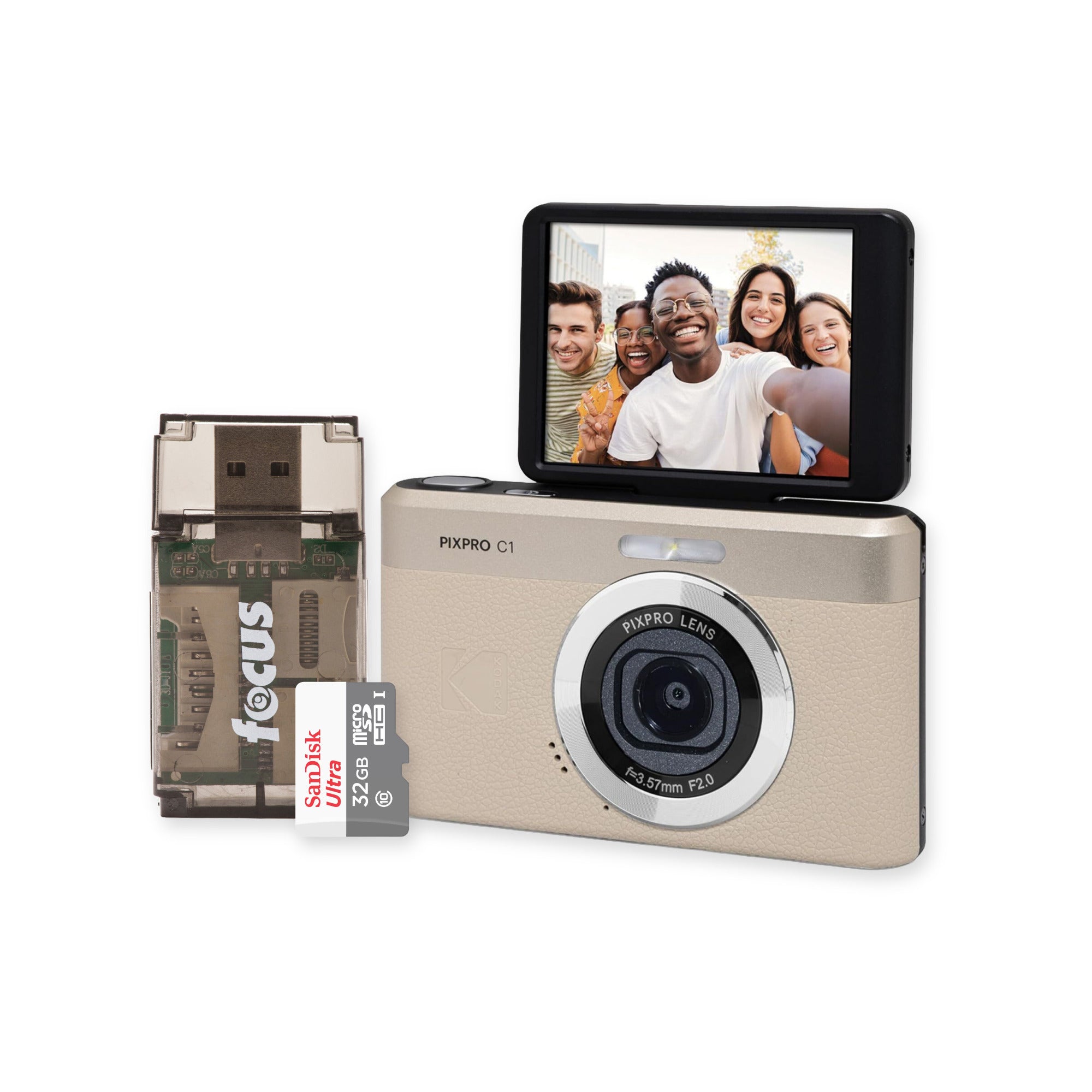 デジカメ　KODAK PIXPRO C1【保証書あり】 KODAK PIXPRO C1 13MP Digital Camera (Tan) with MicroSD Card and