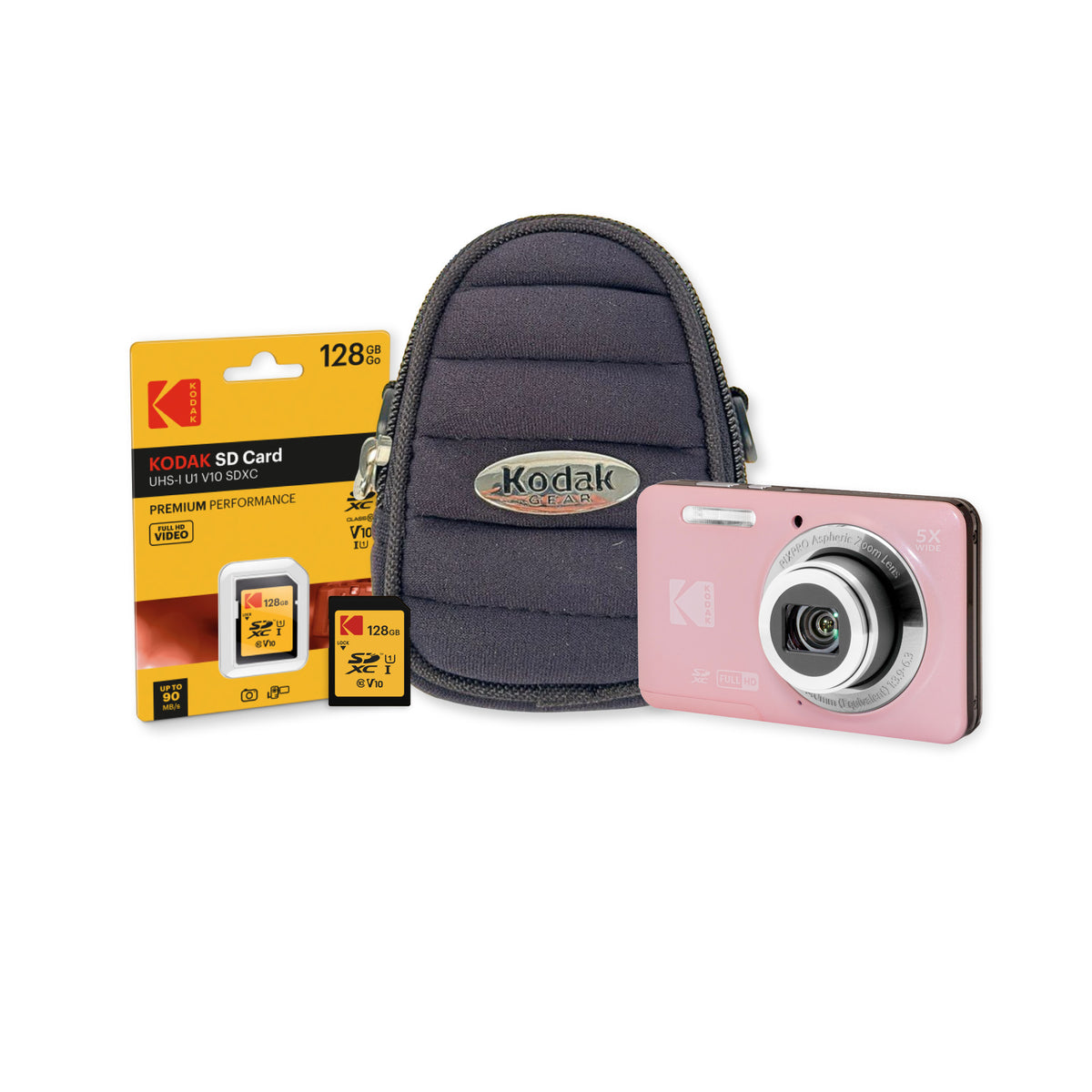 Kodak PixPro FZ55 Pink Camera Bundle with 128GB SD Card and Case (3 Items)