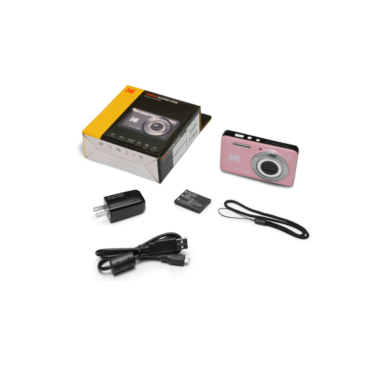 Kodak PixPro FZ55 Pink Camera Bundle with 128GB SD Card and Case (3 Items) (Open Box)