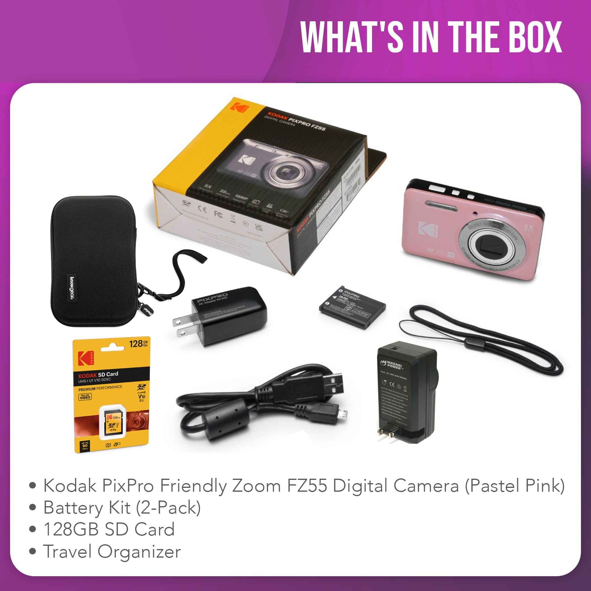 Kodak PixPro Friendly Zoom FZ55 16MP FHD Digital Camera (Pastel