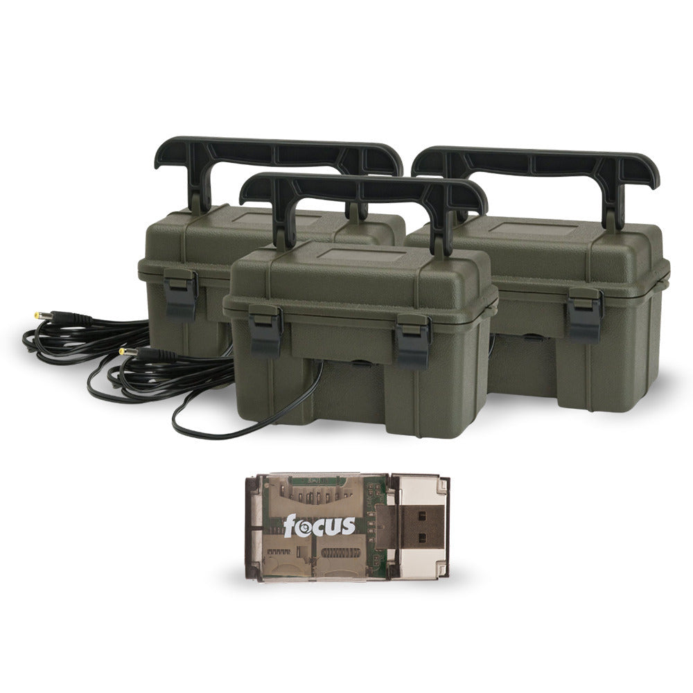 Stealth Cam 12V Weatherproof Battery Box (3-Pack, Dark Green) Bundle