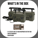 Stealth Cam 12V Weatherproof Battery Box (3-Pack, Dark Green) Bundle