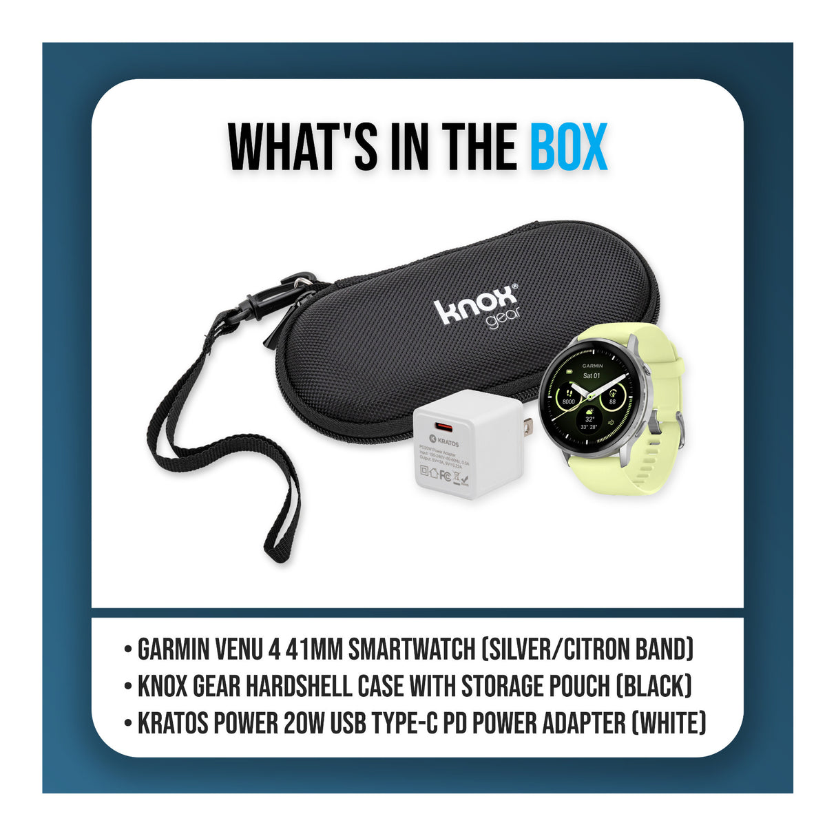 Garmin Venu 4 45mm GPS Smartwatch (Silver with Citron Silicone Band) Bundle