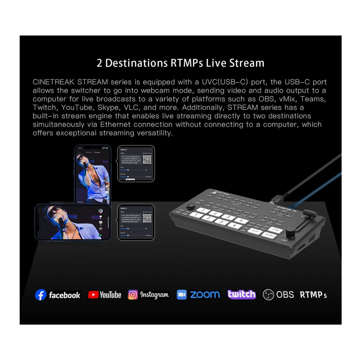 CineTreak STREAM SH Video Switcher - 5-Input HDMI and SDI Live Streaming