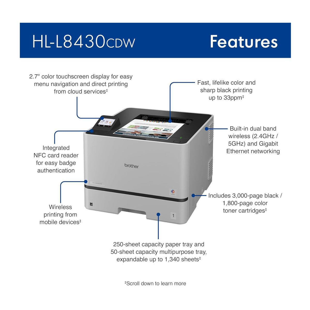 Brother HL-L8430CDW Business Color Laser Printer with Low-Cost Printing