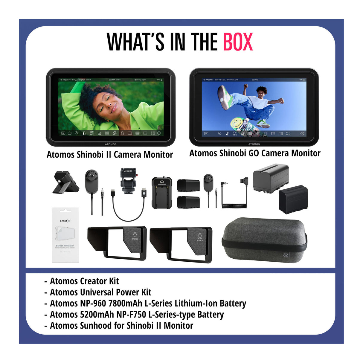 Atomos Shinobi GO and Shinobi II Monitors with Battery, Sunhood and Creator Kit