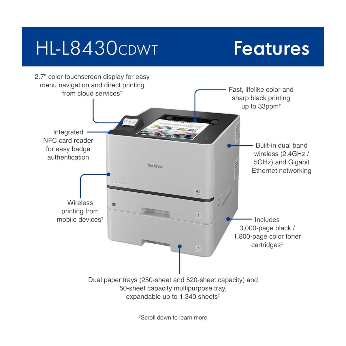 Brother HL-L8430CDWT Business Color Laser Printer