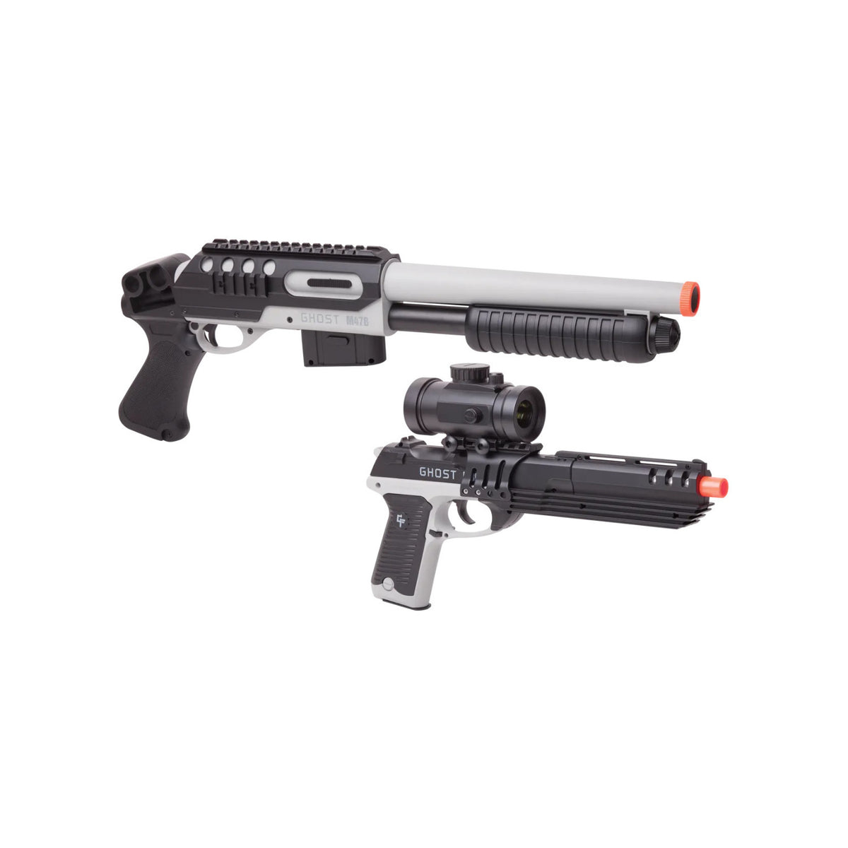 Game Face Ghost Eraser Airsoft Kit Spring Powered Pistol and Shotgun Combo (Gray/Black)