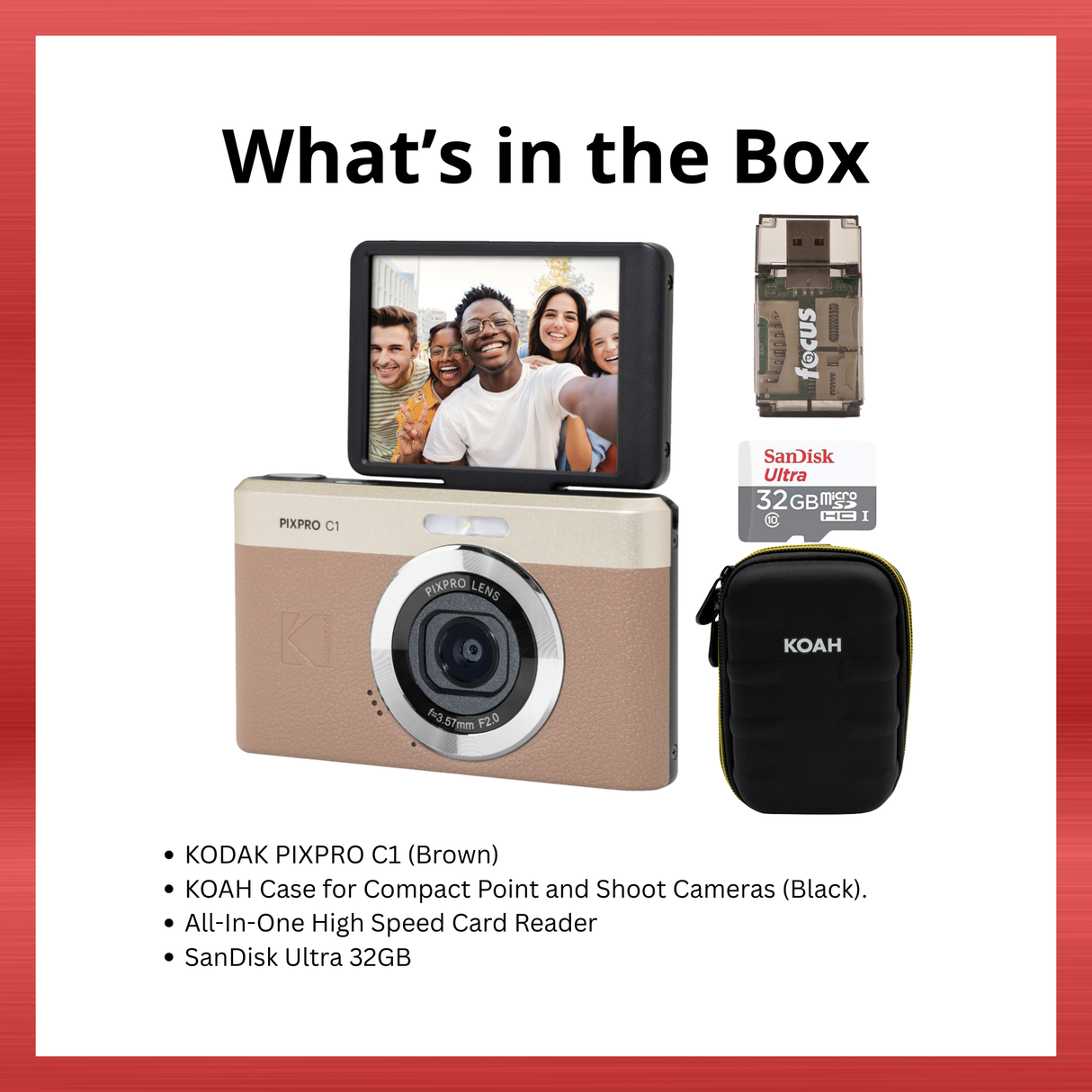 KODAK PIXPRO C1 Friendly Zoom 13MP 1080p Digital Camera (Brown