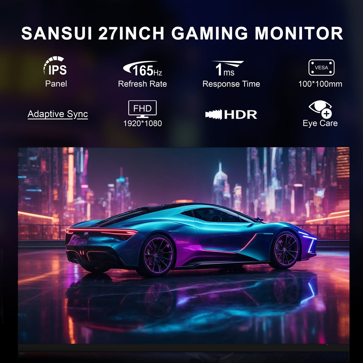 SANSUI 27-inch Curved Gaming Monitor FHD 165Hz 1ms FreeSync HDR