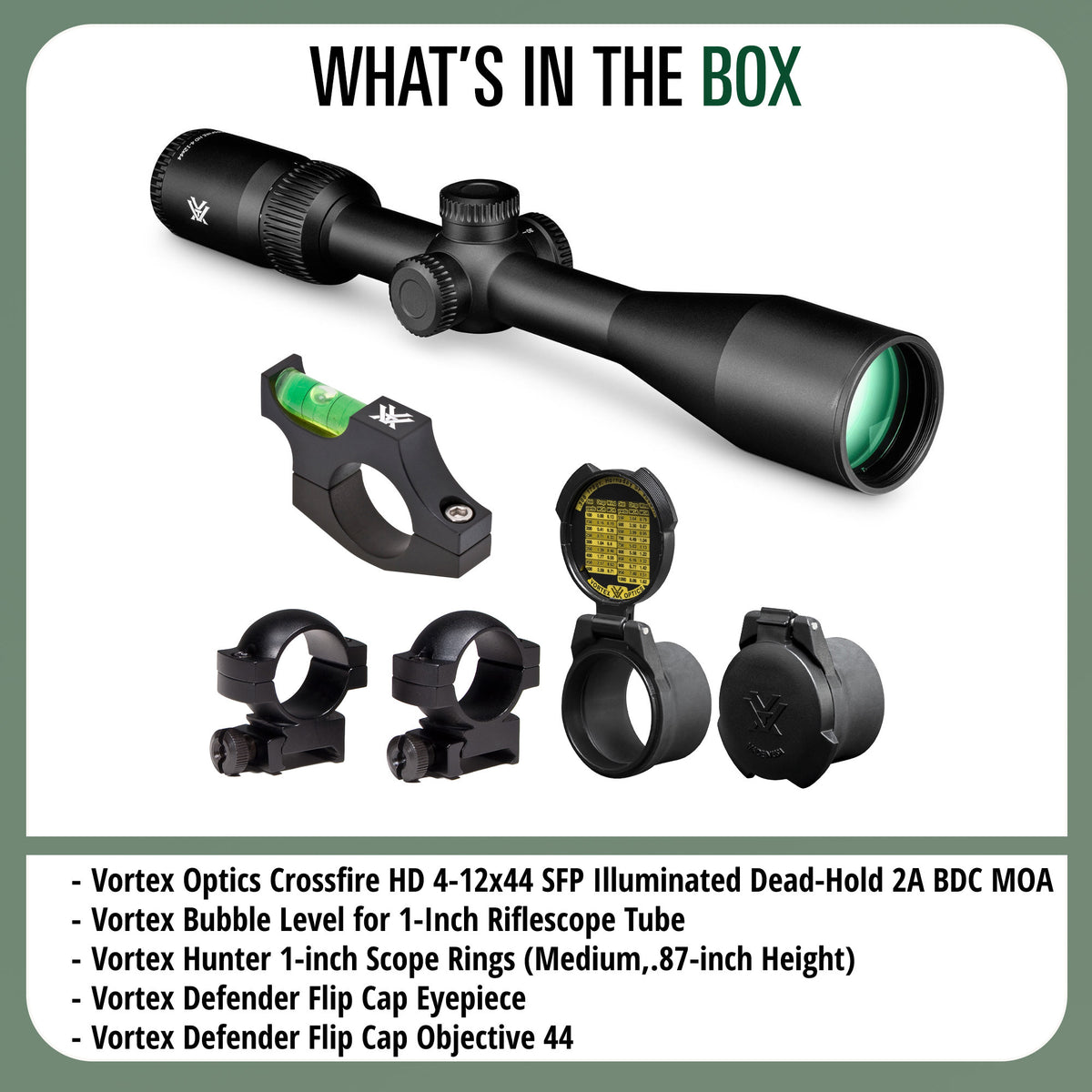 Vortex Optics Crossfire HD 4-12x44 Illuminated Dead-Hold Bundle with Accessories