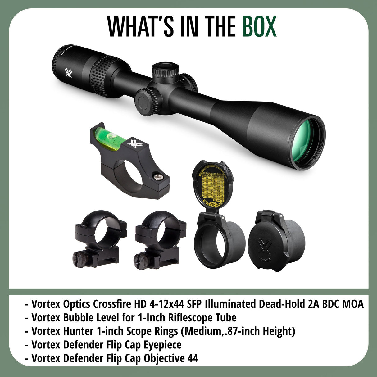 Vortex Optics Crossfire HD 4-12x44 Illuminated Dead-Hold Bundle with Accessories