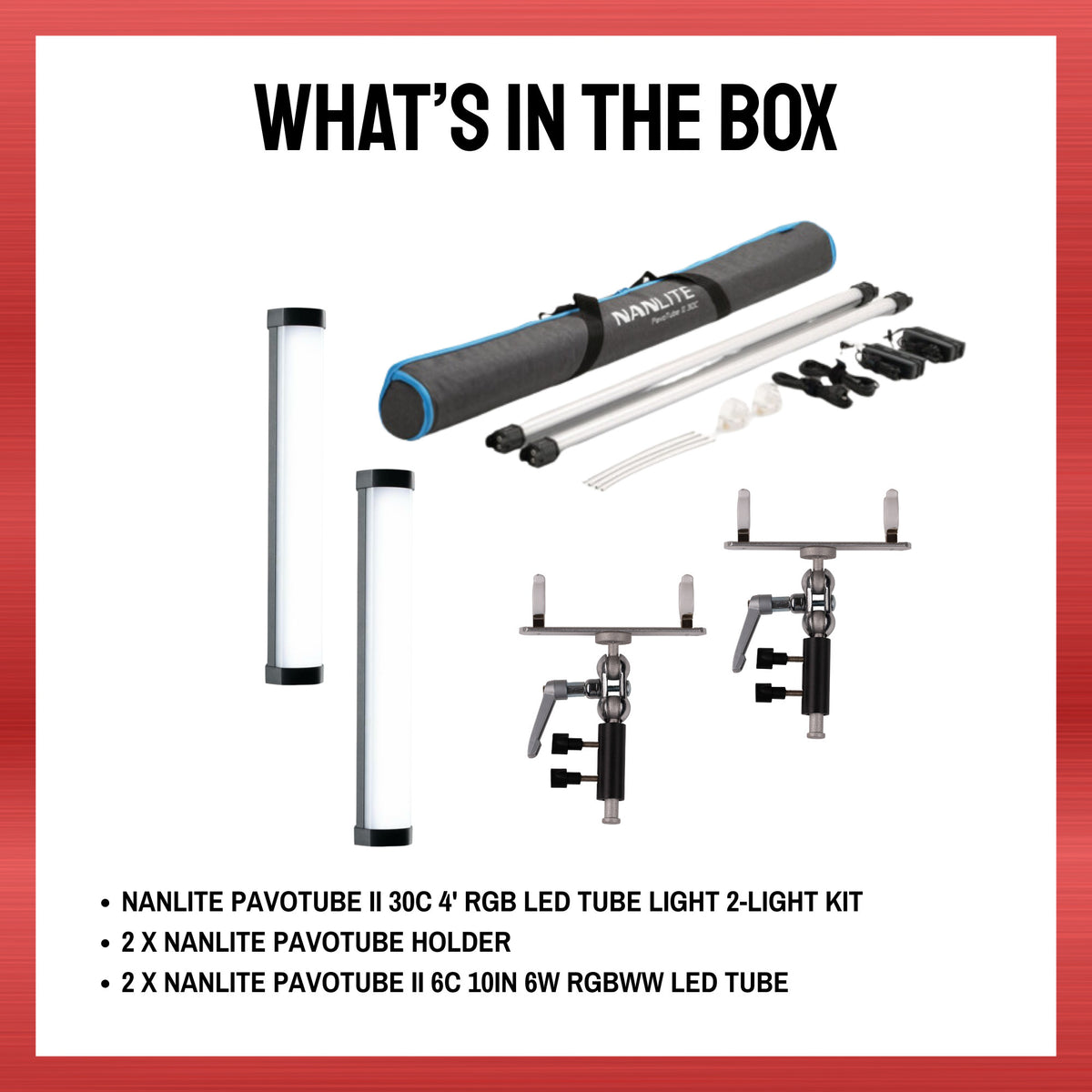 Nanlite PavoTube II 30C 4' RGB LED 2-Light Kit Bundle with Accessories