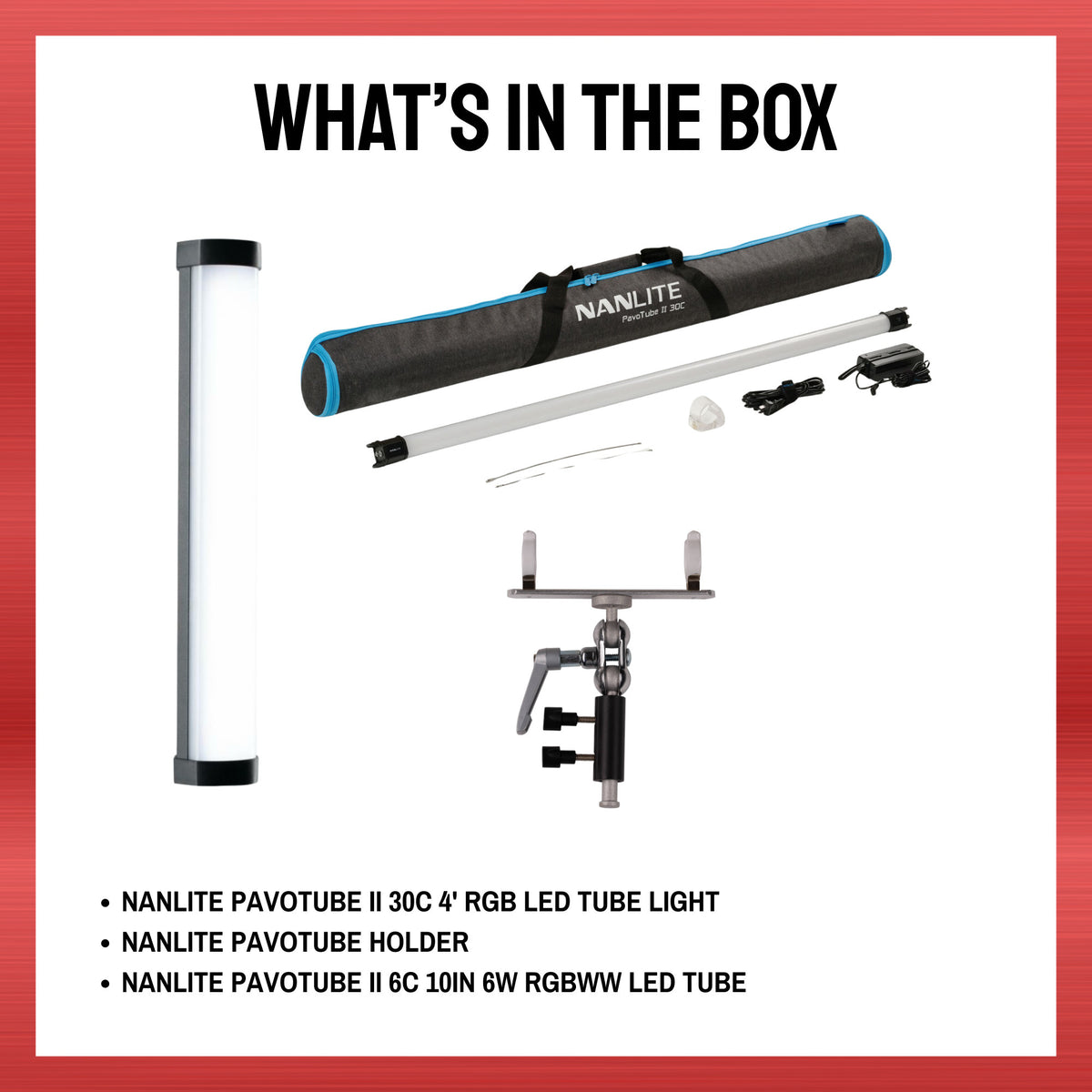 Nanlite PavoTube II 30C 4ft RGB LED Tube Light Bundle with Accessories