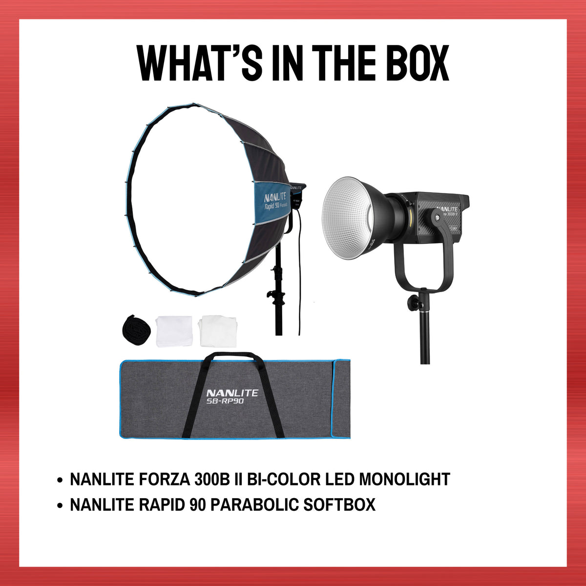 Nanlite Forza 300B II Spotlight with Nanlite Rapid 90 Parabolic Softbox Bundle