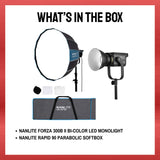 Nanlite Forza 300B II Spotlight with Nanlite Rapid 90 Parabolic Softbox Bundle