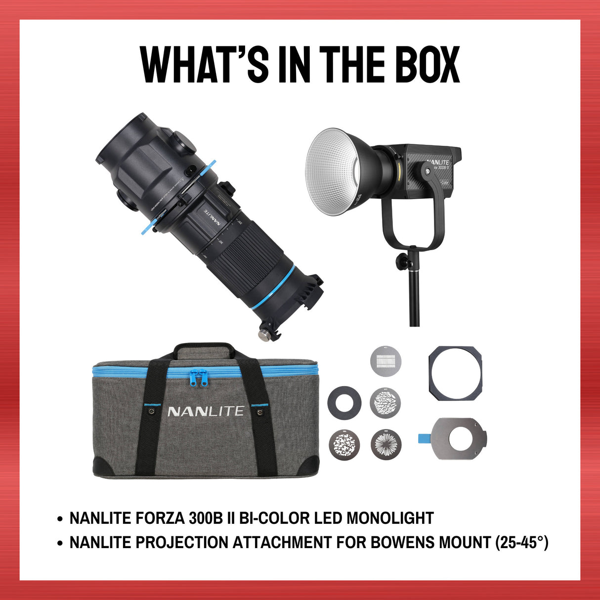 Nanlite Forza 300B II Spotlight with Projection Attachment Bowens Mount Bundle